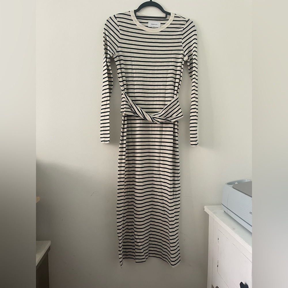 Current/Elliott Black and Cream Long Sleeve Sheath Dress